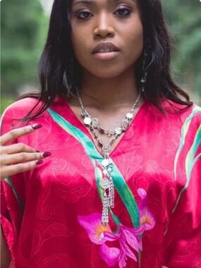 Red Floral Silky Caftan